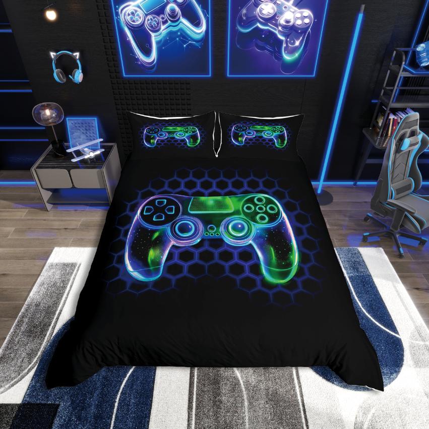 Homewish Video Game Duvet Cover Set,Gradient Gamepads for Boys Bedding Set,Abstract Gamer Decor