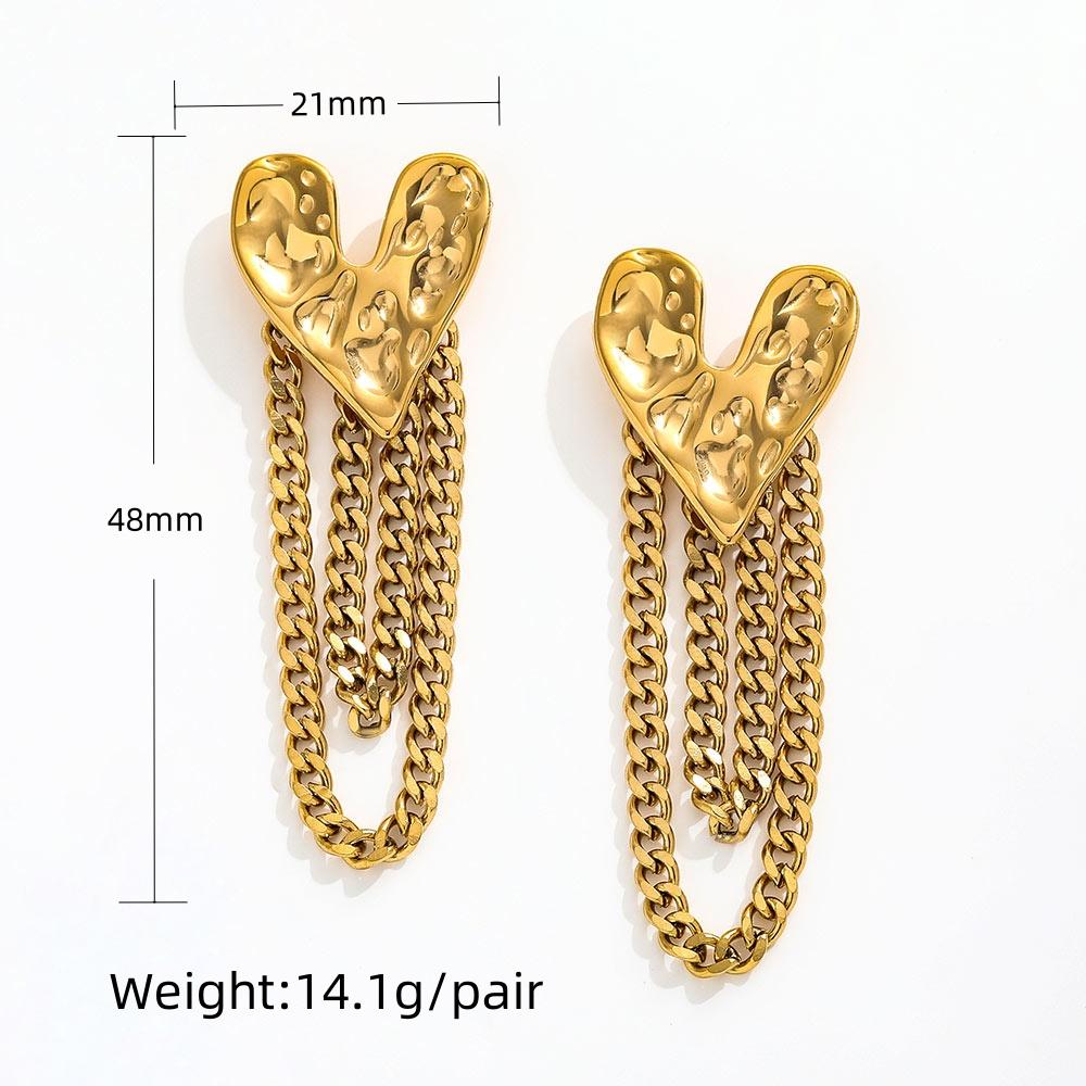 18K Gold Plated Irregular Heart Lava Chain Tassel Stud Earring for Women Stainless Steel Fashion Jewelry