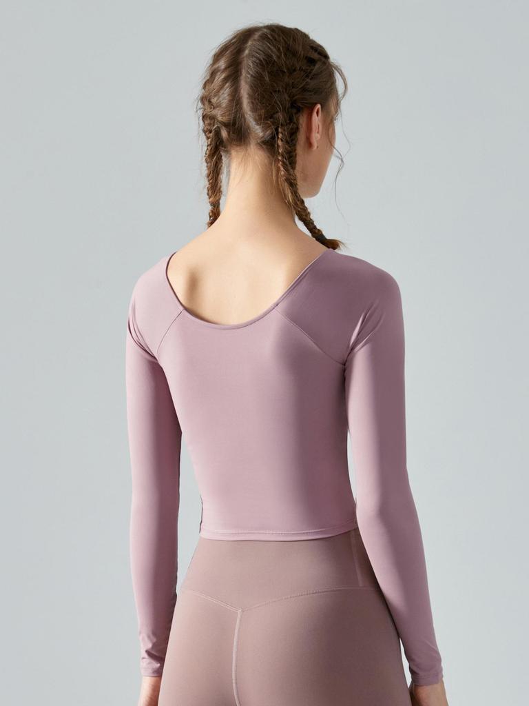 Autumn/Winter Slimming Yoga Top with Built-in Bra and Cross-Pleated Design - Long Sleeve Fitness Wear for Women