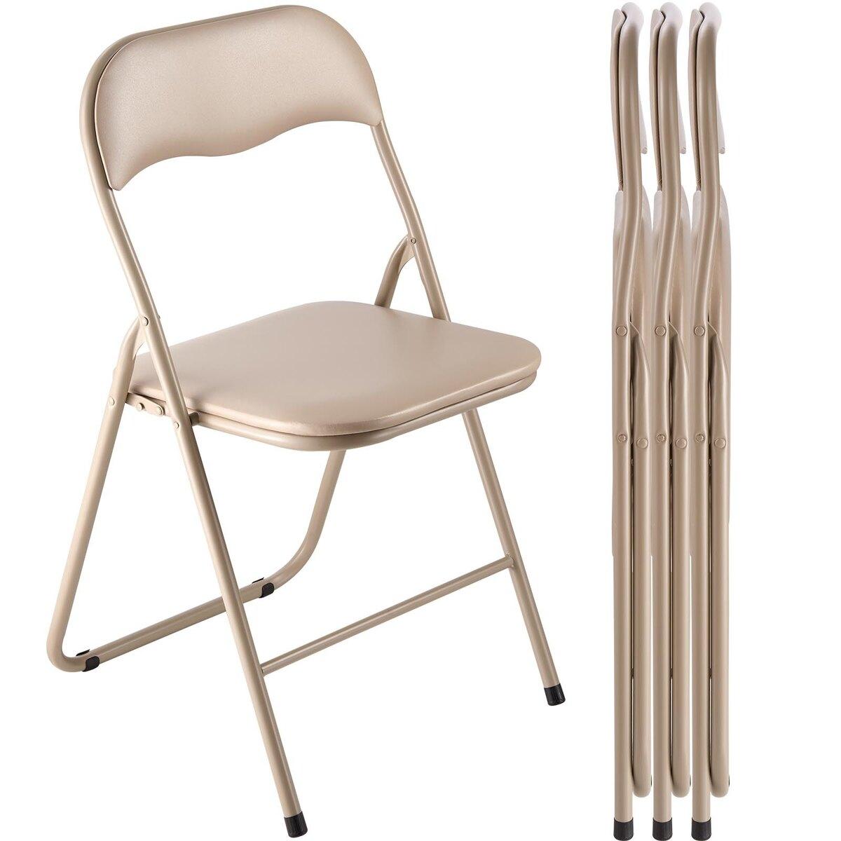 4balení skládacích židlí Přenosné kožené židle s polstrovaným sedákem Khaki