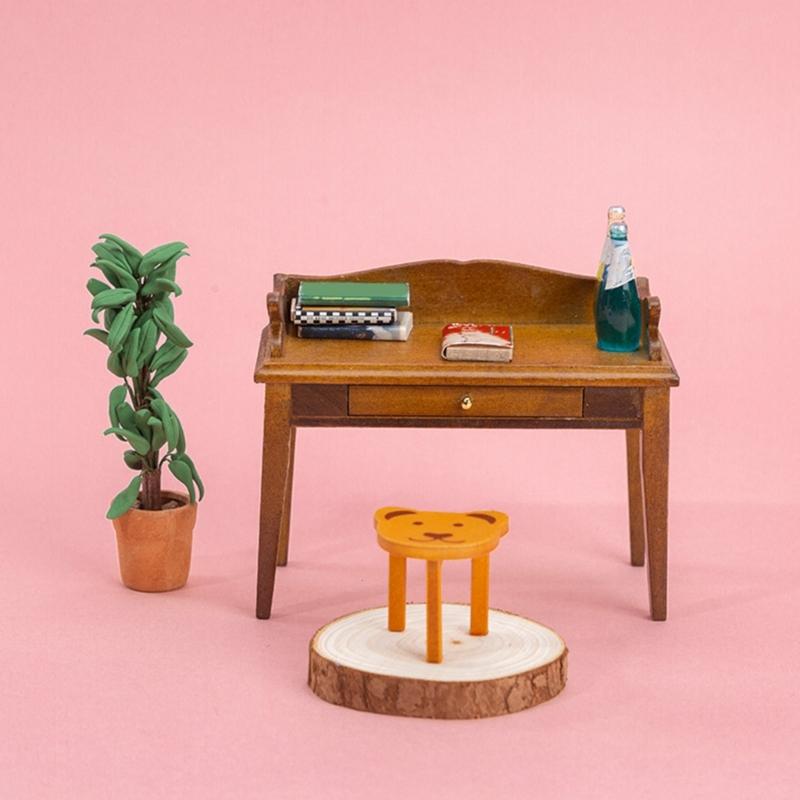 Tiny Study Desk 1/12 Miniature Model Realistic Dollhouses Accessory Creative Scene Building For Adults
