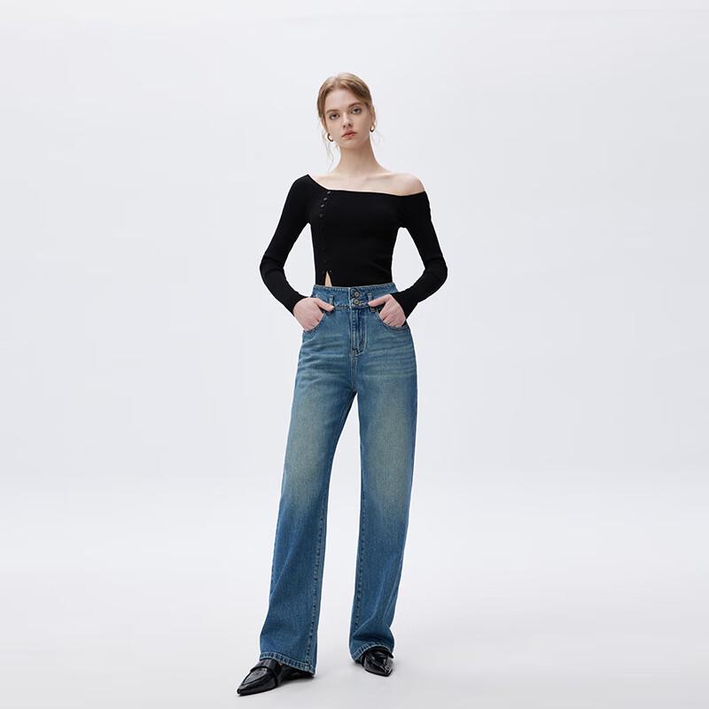 

Fengmao Весенние Ретро Синие Джинсы Свободного Широкого Кроя 25