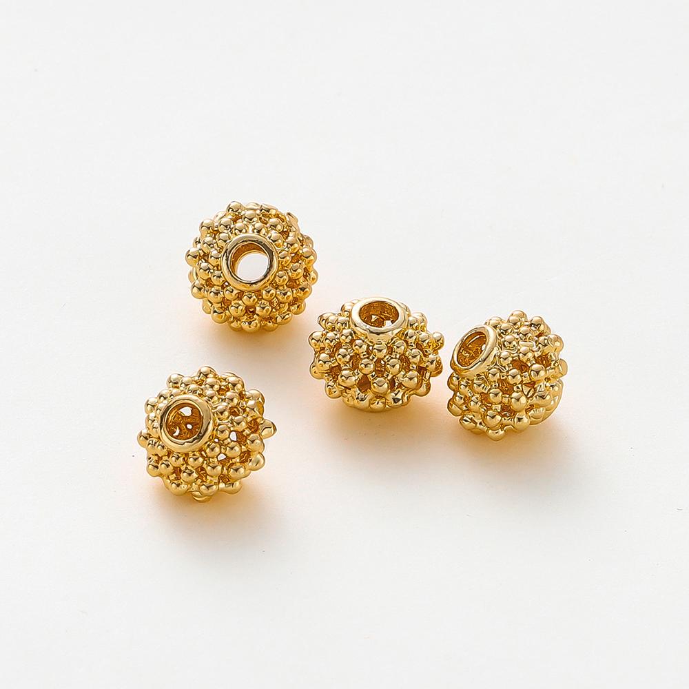 5pcs/lot 8*10mm 14K 18K Gold Color Round Spacer Beads Necklace Decorate Wholesale Beads For DIY Jewelry Making Accessories