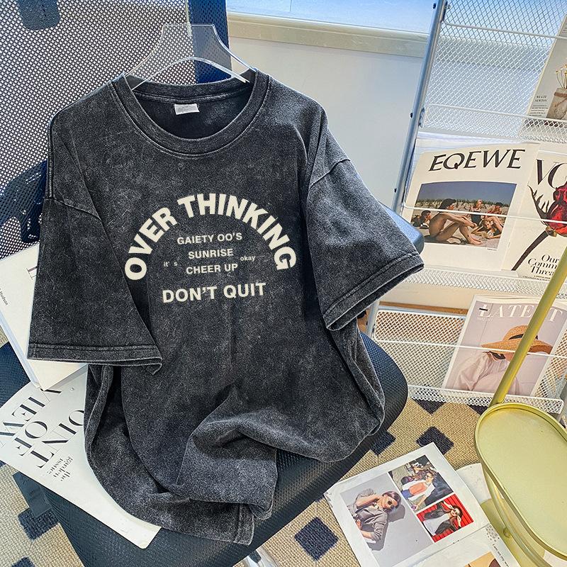 

Vintage Washed Letter R Print Portrait TShirt YK Streetwear Oversized Tee Harajuku Loose Casual Short Sleeve Top for Women S