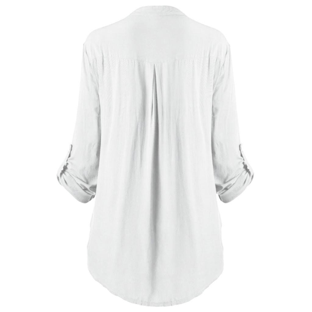 Women Ladies Large Size Button Lace V Neck Long Sleeve Shirt Blous