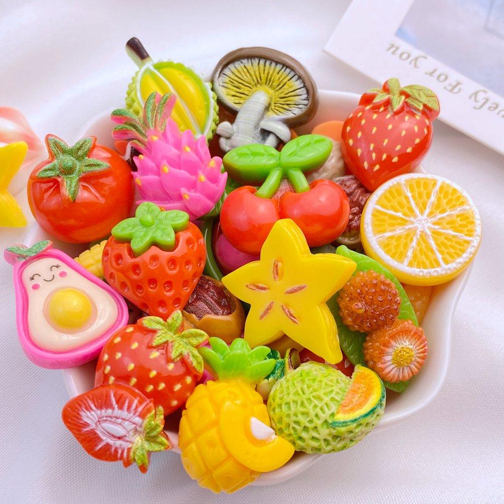 

30Pcs New Cute Resin Cartoon Mixed Fruits Series Flat Back Manicure Parts Embellishments For Hair Bows Accessories