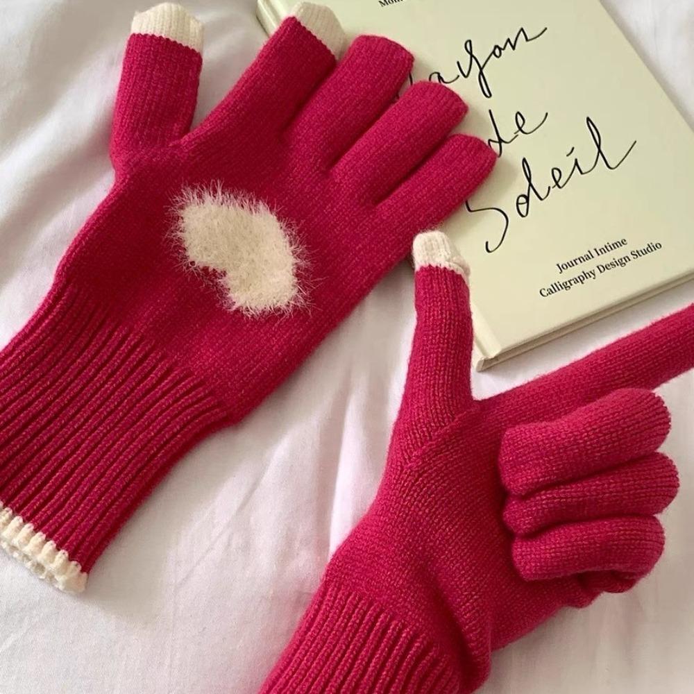 Windproof Women Knitted Gloves Warm Cycling Gloves Creative Love Heart Gloves Ladies