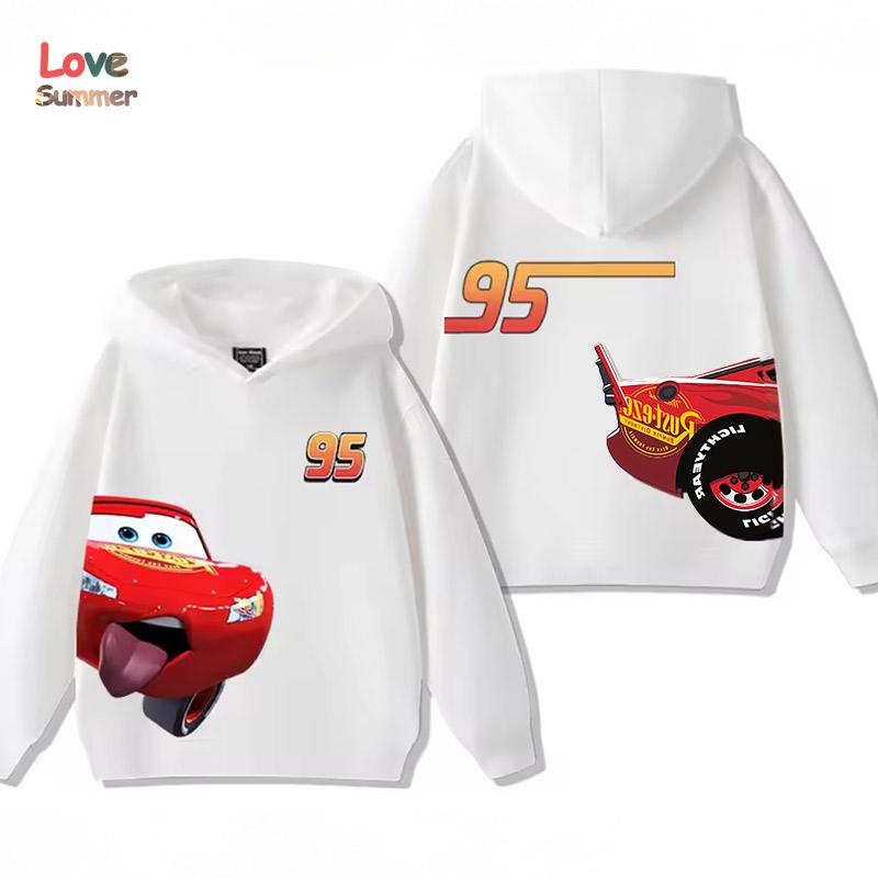 Warm Kids Hooded Pullover, Cartoon Race Car Double Sided Graphic Sweatshirt, Autumn Winter Casual Long Sleeve Top For Outdoor And Daily Kids Outfit