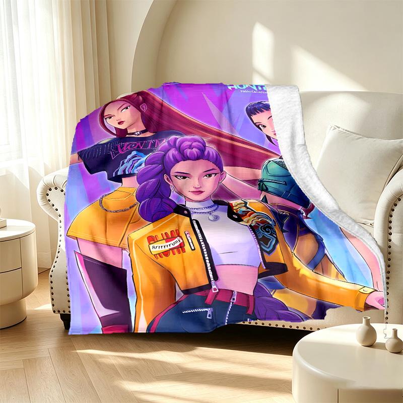 KPop Demon Hunters Pattern Blanket for Home Decoration, Bed, Sofa, Car Travel, Camping, Suitable for All Seasons, Birthday Christmas Gift