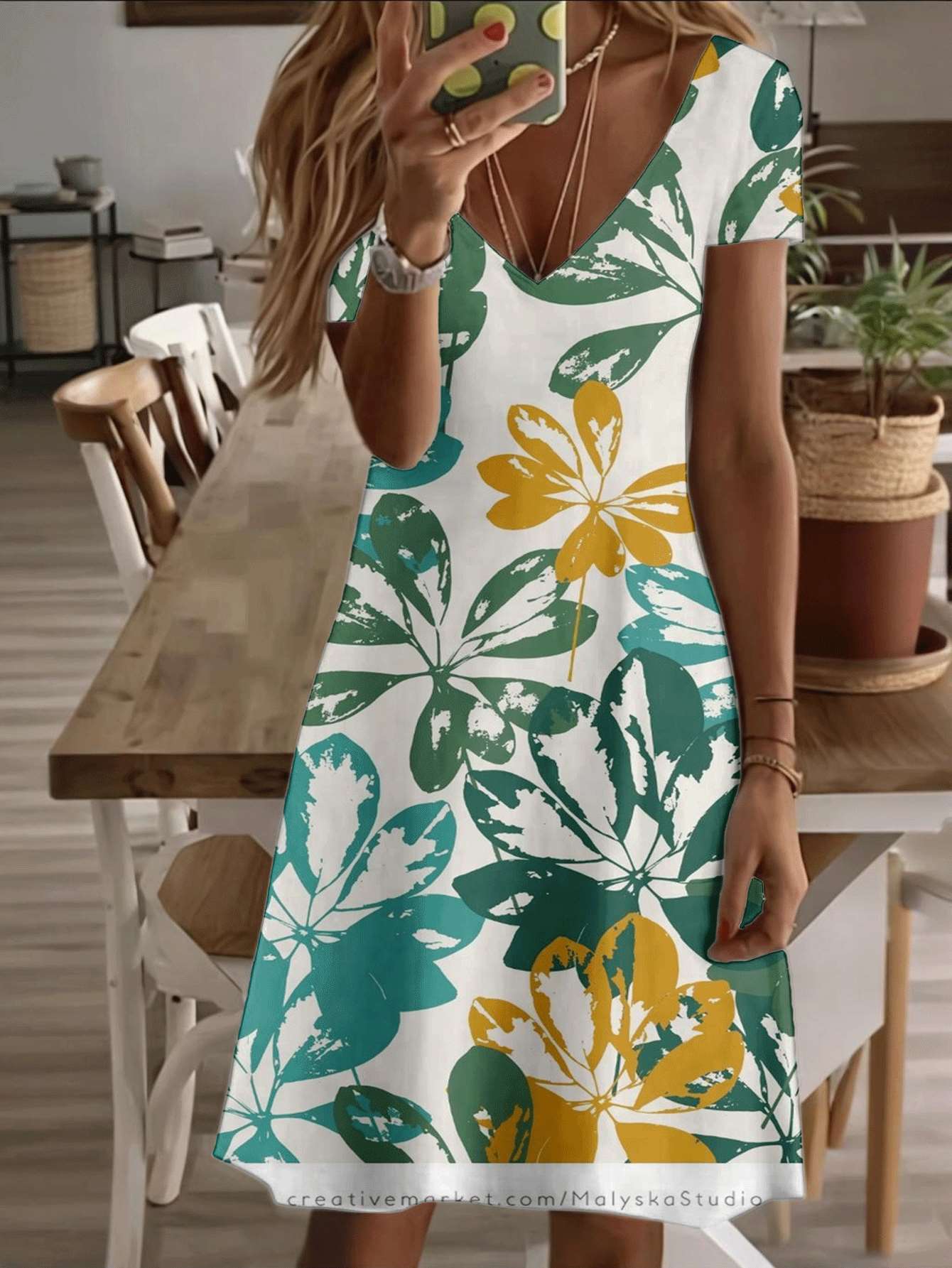 

Vneck shortsleeve midi dress tropical floral print 3D premium printing durable casual fashion summer beach style elegant women’s outfit breathable lig XS дубильная кора