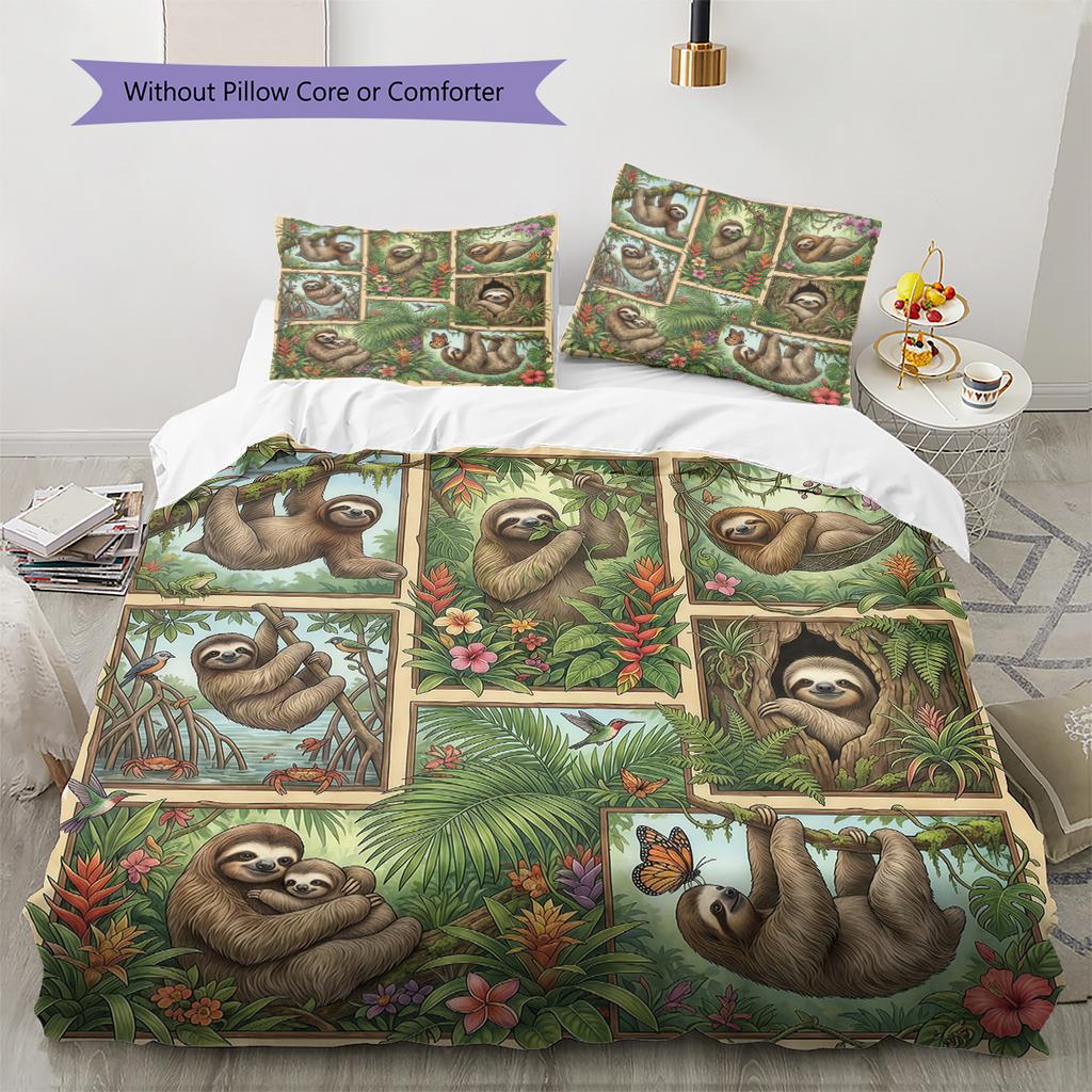 Retro Oil Painting Animals Pattern Bedding,Quilt Set Quilt Cover Pillowcase Home Birthday Gift (1 * Duvet Cover + 2 * Pillowcase, Without Core)