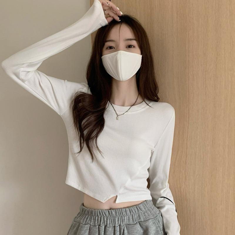 White Bottoming Shirt for Women In Autumn and Winter, Long-sleeved T-shirt, New Design, Hot Girl Short Student Top, Trendy