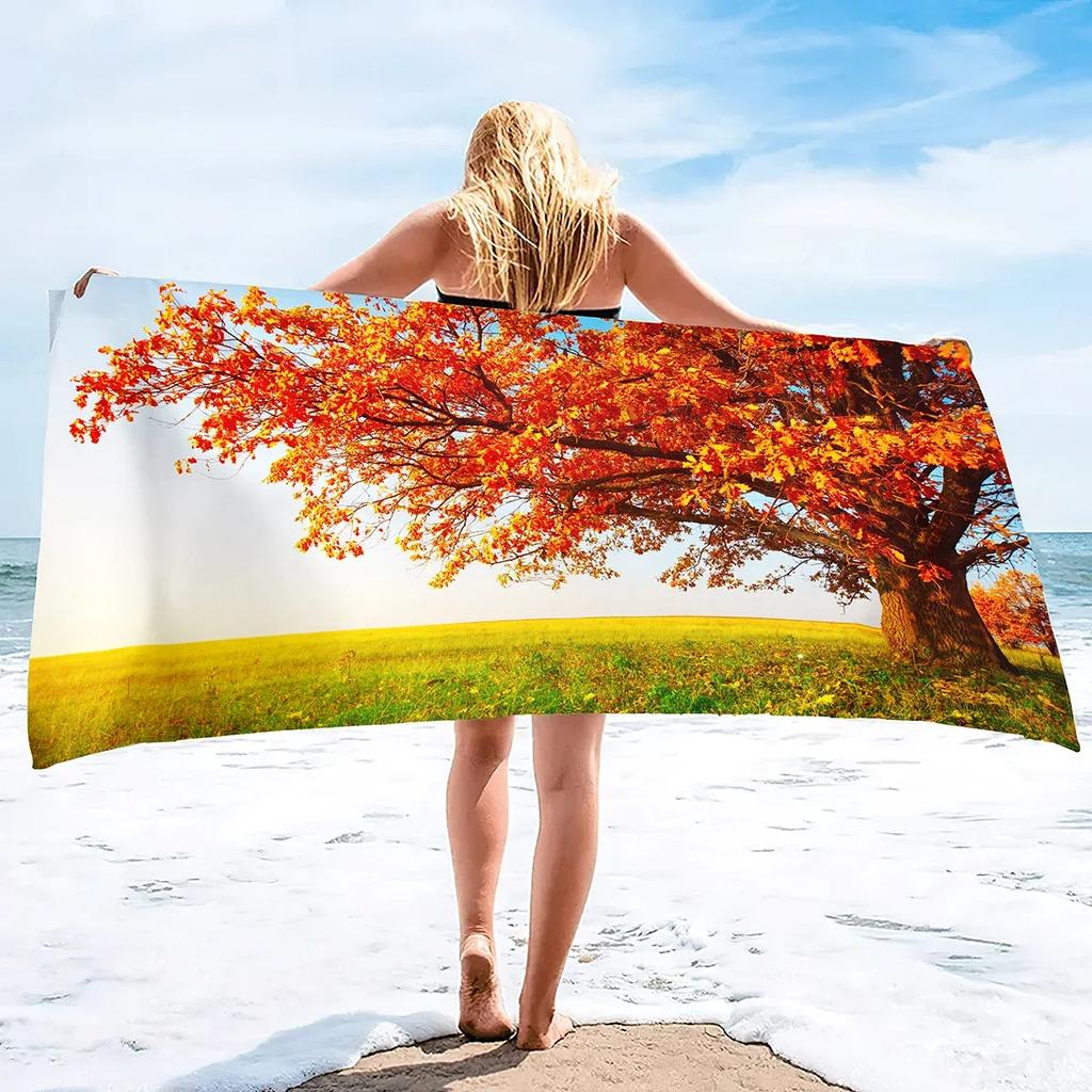 Microfiber Beach Towel,Absorbent Fall Bath Towel Oversized,Quick Dry Maple Leaf Beach Towel for Adult,Sand Free Swim Beach Towel