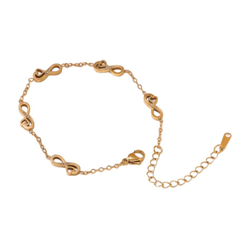 French Retro Gold Plated Stainless Steel Heart-Shaped Diamond Bracelet for Women