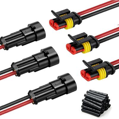2 Pin Waterproof Connector, 14 AWG 2 Wire Automotive Waterproof Electrical Connectors, Male and Female Way Quick Connectors Harness for Car Truck