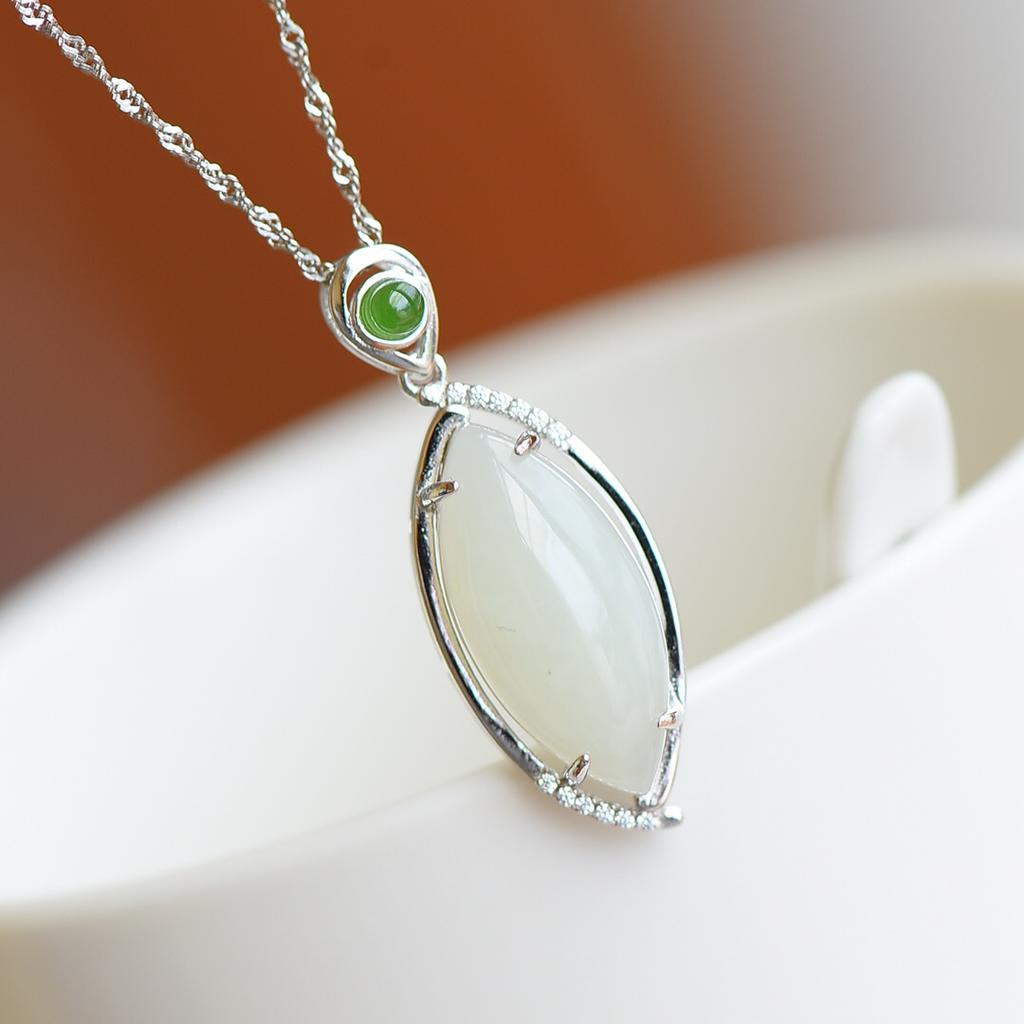 Hotan Jade S925 Silver White Jade Pendant Necklace
