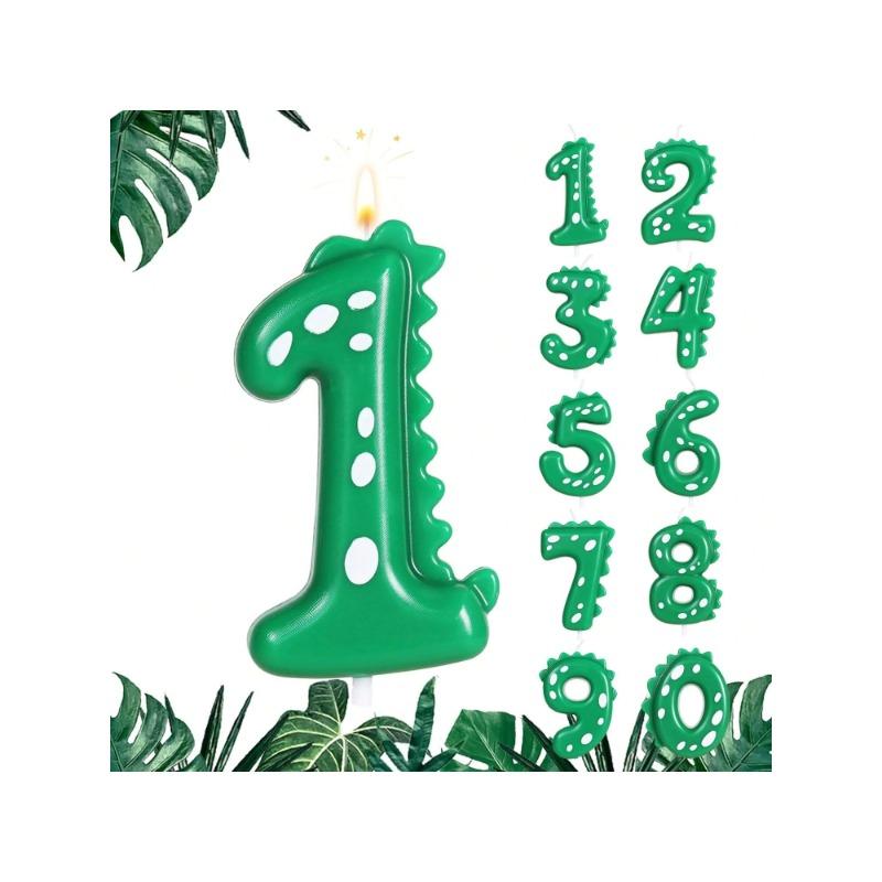 Bougie d'Anniversaire Dinosaure Bougie Chiffre Verte pour Décoration de Fête sur le Thème des Dinosaures Bougie Chiffre pour le Dessus du Gâteau