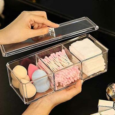 Porta Cotone e Bastoncini Cotone Rettangolare Organizzatore con Coperchio, Antipolvere, Impermeabile, Acrilico Trasparente 3 Scomparti Contenitore Dischetti di Cotone per Bastoncini Cotone, Q-ti