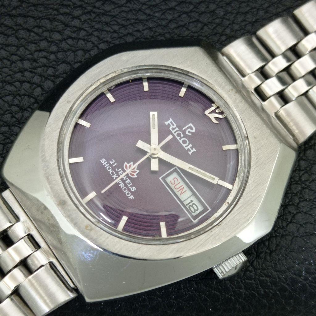 GENUINE VINTAGE RICOH R31 AUTOMATIC JAPAN MENS PURPLE COLOR DIAL WATCH A709232-1