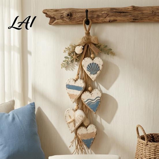 Vintage Whitewashed Wood Sign Hanging Heart Wall Decor 5 Layered Hearts Ornament Rustic Farmhouse Coastal Style Themed Home Accents Sign,