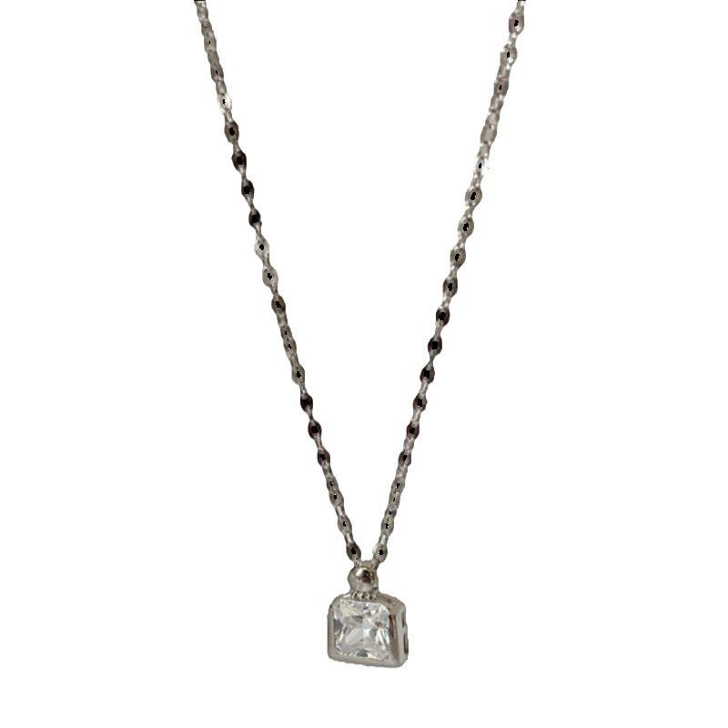 French Style White Perfume Bottle Necklace for Women - Shiny Square Diamond Pendant Clavicle Chain, Lightweight Luxury 2024.