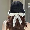 Hollow Out Sunshade Basin Cap Temperament Bow Fisherman Hat Knitted Bucket Hat  Travel