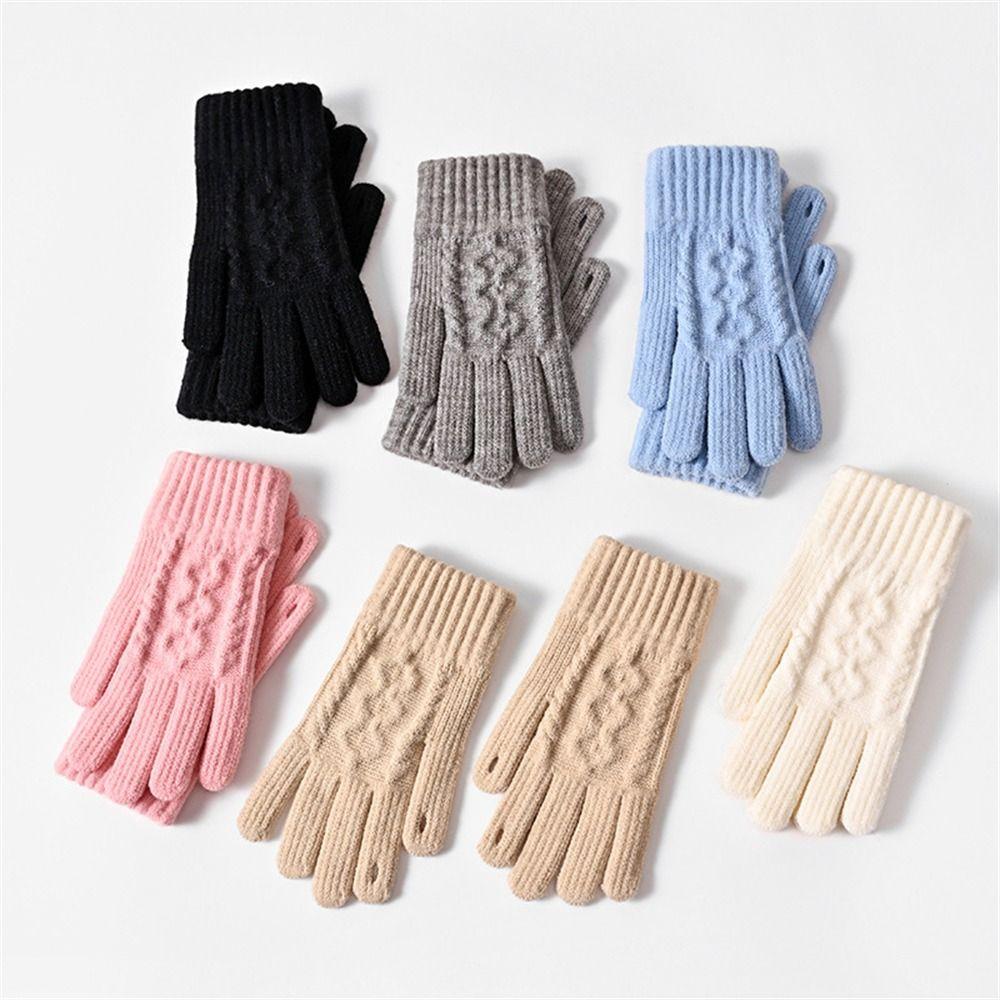 Touch Screen Warm Gloves Thicken All Finger Gloves Daily Knitted Mittens  for Autumn Winter