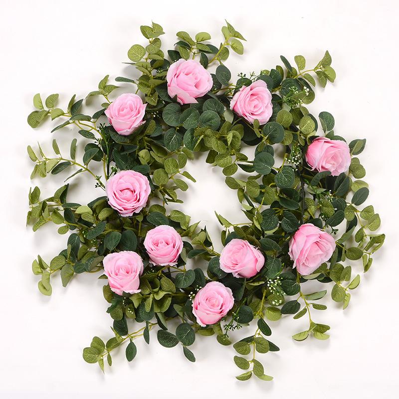 10 hlav růže umělý ratan svatební dekorace na stěnu hedvábné listy eukalyptu rostlina květinová girlanda ratanová dekorace eukalyptu
