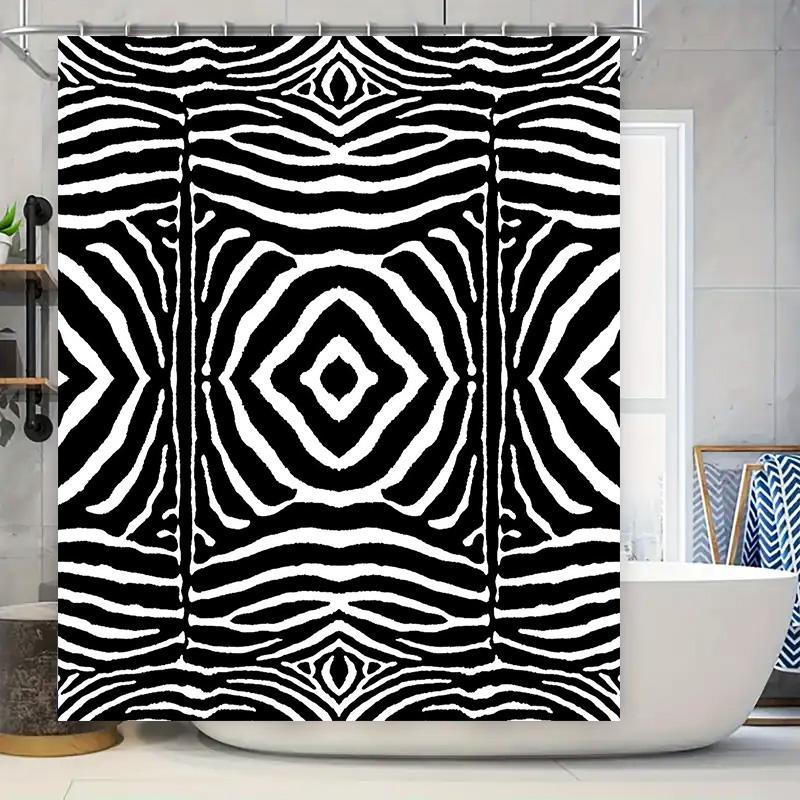 

Modern Geometric Shower Curtain Zebra Print Pattern Bath Decor Waterproof 3D Effect Customizable For Bathroom Renovation Home De W60H190(CM)-1 Pcs