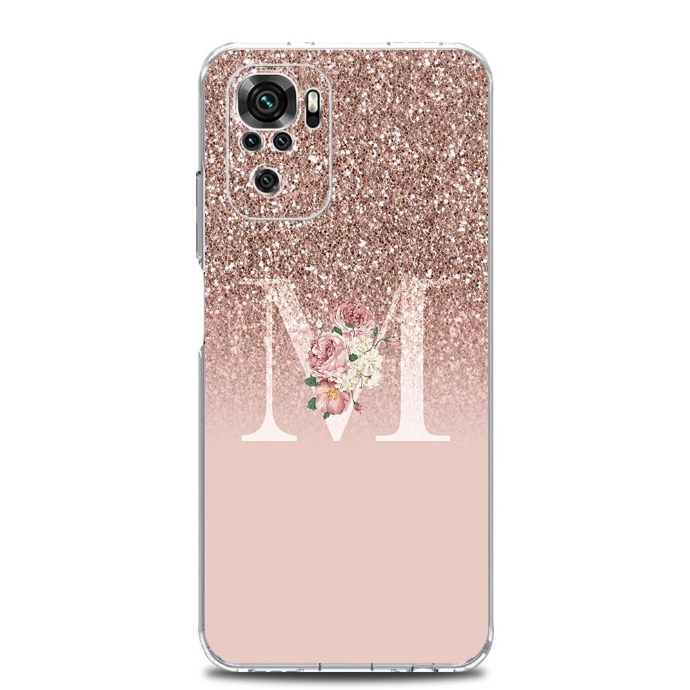 Letter Pink Shiny M R Phone Case For Xiaomi Redmi Note 14 13 12 4G 9 8 10 11 Pro Plus 5G 14C 13C 12C 10C 9C 9A Clear TPU Cover