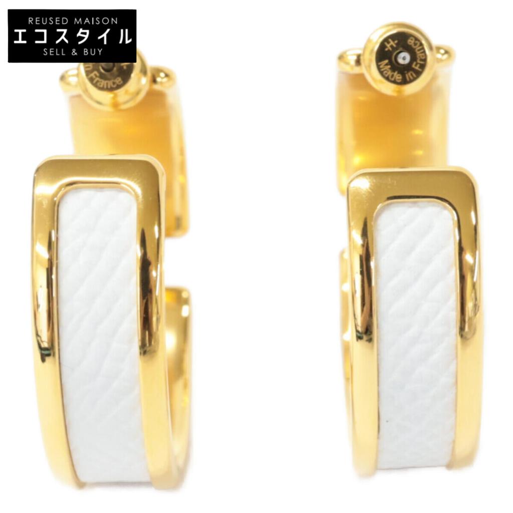 Hermes [Excellent Condition] Olympe Vaux Epsom Hoop Earring White goldUsed