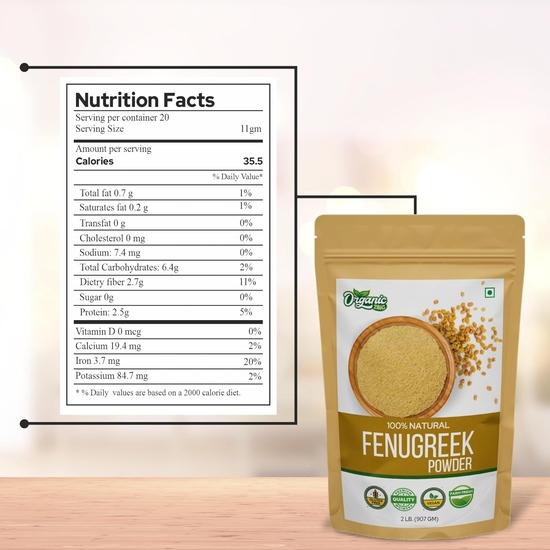 Organic Zing Fenugreek Powder Also Known As Methi Seed Powder | Preservative Free | Product of India - 907g Resealable Pack