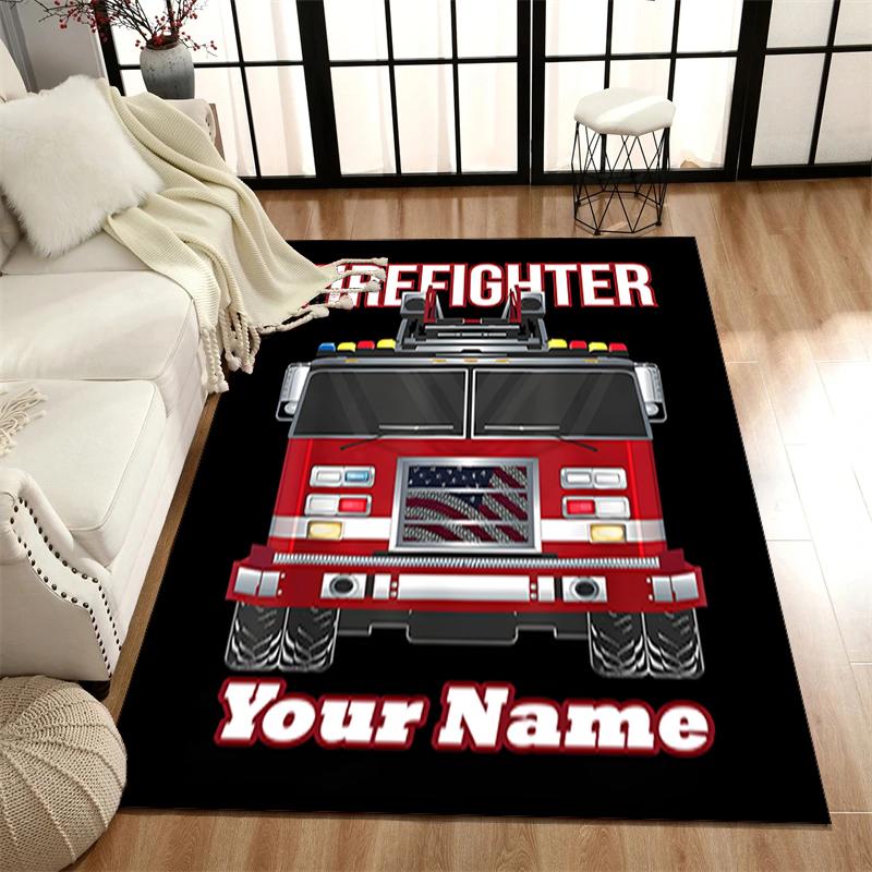 1PC Custom Name Firefighter Gear Theme Floor Mat Ideal for Living Room, Game Rooms, Office, Bedroom, Office Floor Mat , Floor Mats for Home