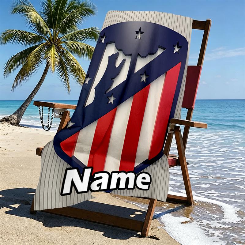 Custom Name Personalized Atletico Madrid Print Beach Towel, for Trip Camping Beach Party Home Decor, Birthday Gift for Family & Friends