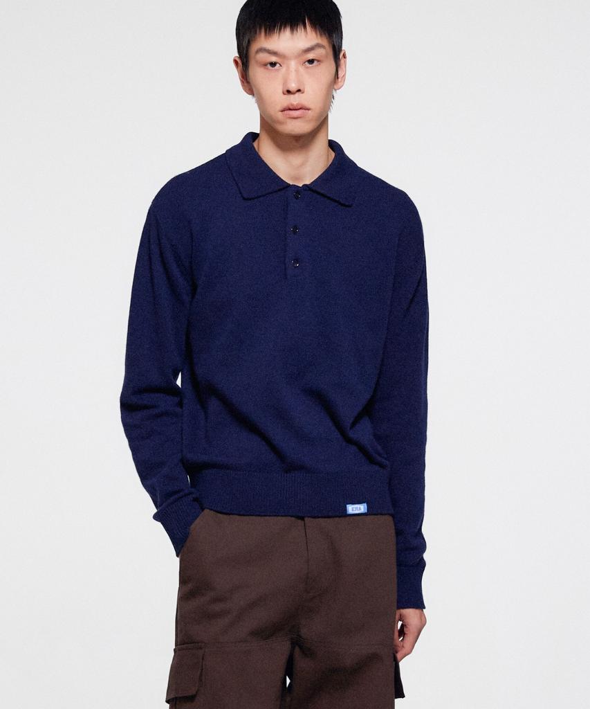 ERA Men Wool Blend Polo Sweater - Navy
