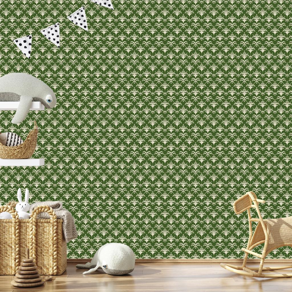 Christmas Damask Olive and Lime Wallpaper 50x1000