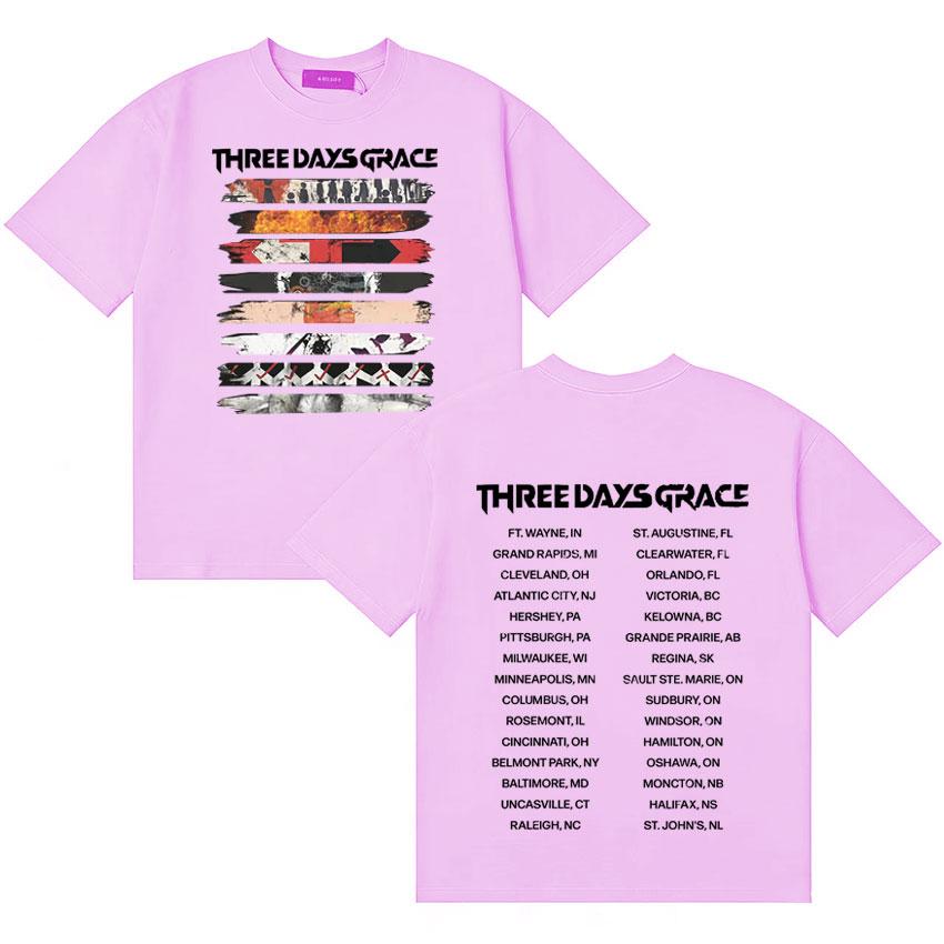 Three Days Grace 2026 Album Merch Tour T-shirt Unisex Magliette in Puro Cotone T-shirt a Manica Corta Comfort Oversize di Alta Qualità
