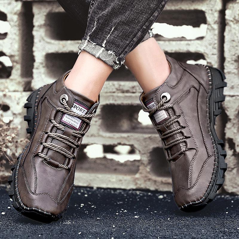 Big Size Cowhide Split Autumn Winter Warm Men Boots With Fur Vintage Motorcycle Boots Male Snow Ankle Boots Fashion Hiking Shoes