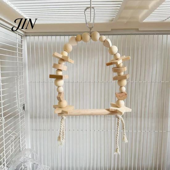 Bird Swing Toy Hanging Parrot Toy, Wooden Perch Stand for Cage, Wood Beads Blocks Chew Parakeet Cockatiel Budgie Macaws