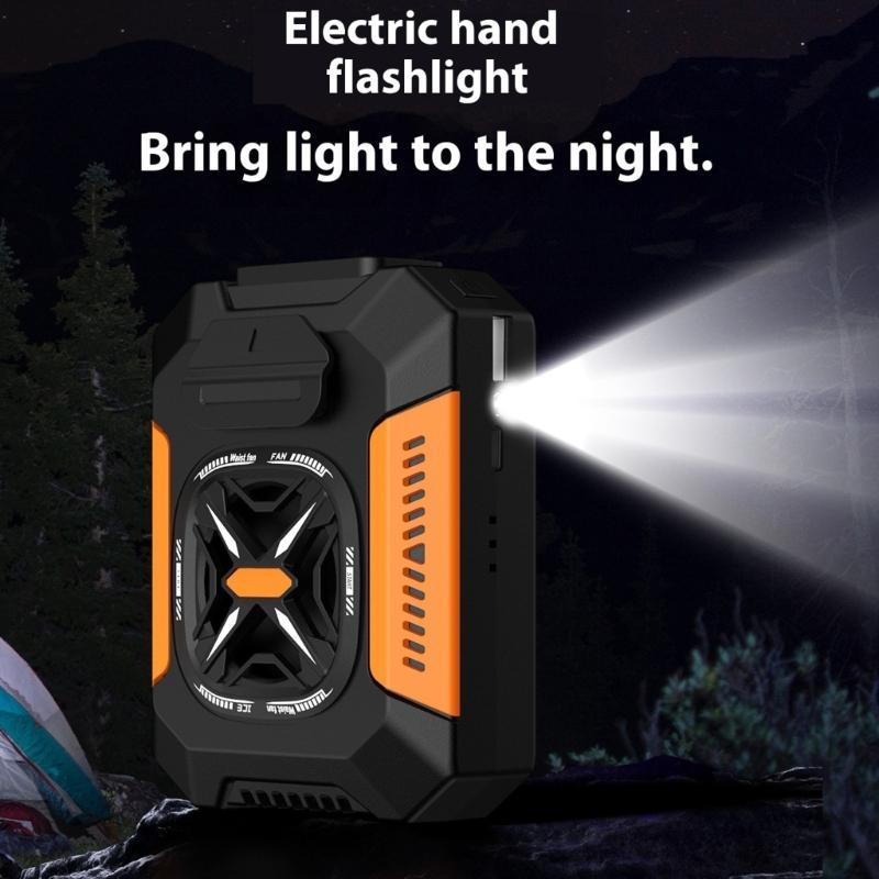 Portable Waist Mounted Cooling Fan Builtin LED Light Carbon Steel Clip with 5000mAh Power Supply for Sports Couriers