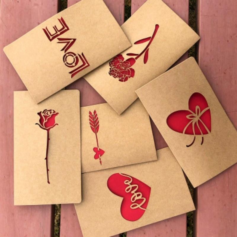 2pcs of Hollow Valentine's Day Mother's Day Greeting Card / Kraft Paper Card Holiday Cards Birthday Cards Blessing Gift Card