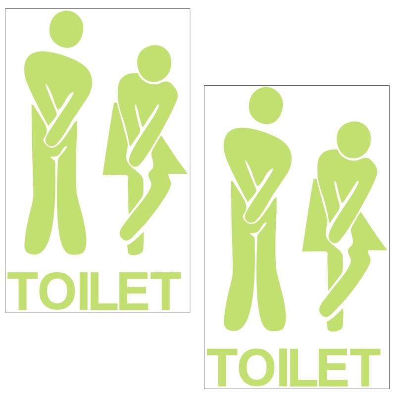 Luminously PVC Sticker For Washroom Guidance And Decorative Night Glowing Bathroom Signs Adhesive Toilet Decal Set