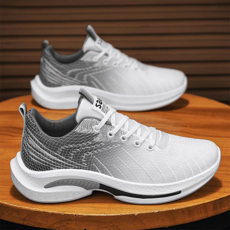 S Spring Fashion Versatile Mesh Flying Weaving Men's Shoes, Black Orange, White Deep Blue, White Grey