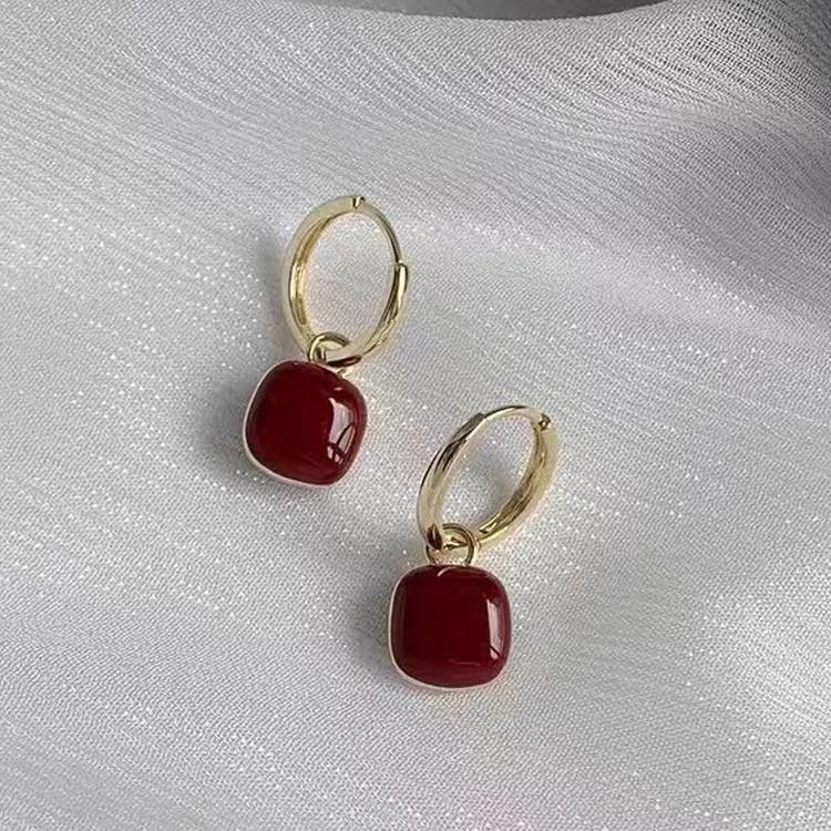 LATS Nouveau Design Boucles d'Oreilles Pendantes Coeur d'Amour Rouge pour Femmes Couleur Or Cercle Vintage Pêche Goutte Boucle d'Oreille Peut Être Séparée Zircon