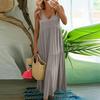 Women Summer Fashion Loose Swing Dress Long V Neck Sleeveless Solid Color Large Size