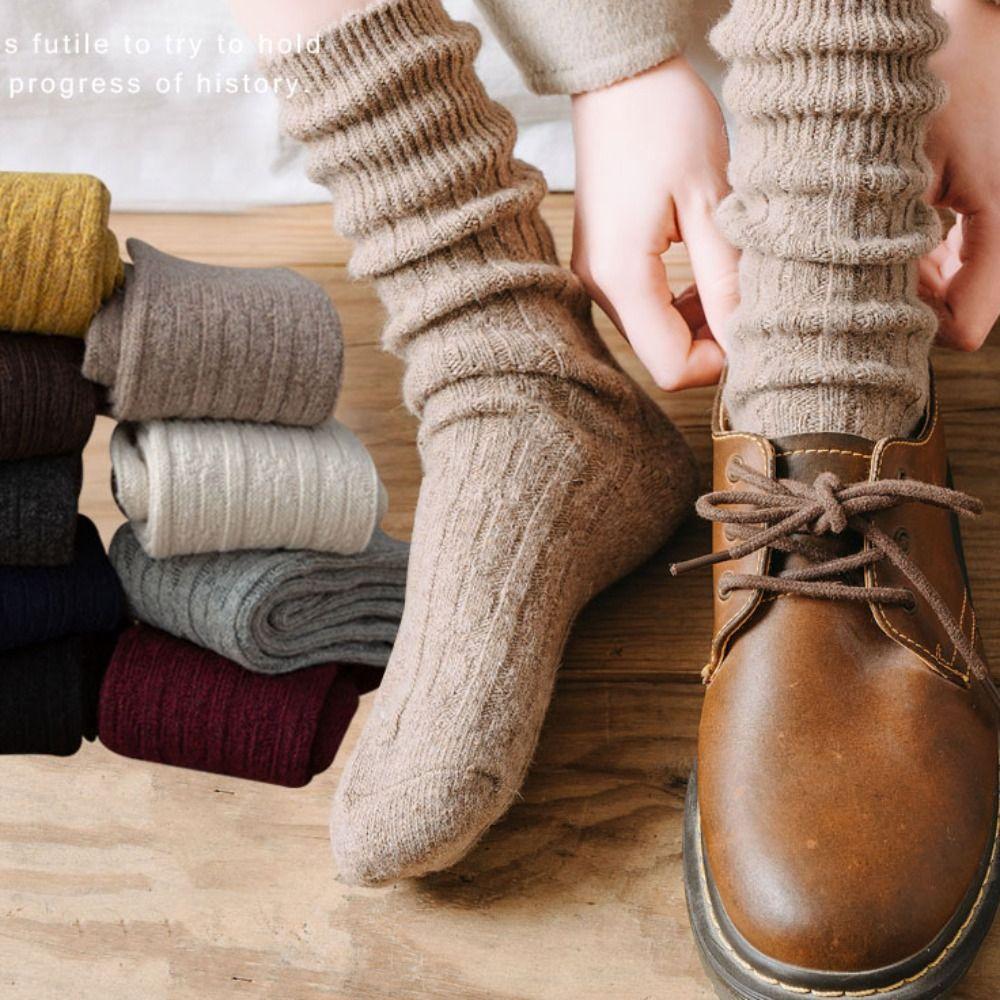 Fashion Trendy Thick Retro Korean Style Socks Women Wool Socks Cotton Middle Tube Hosiery