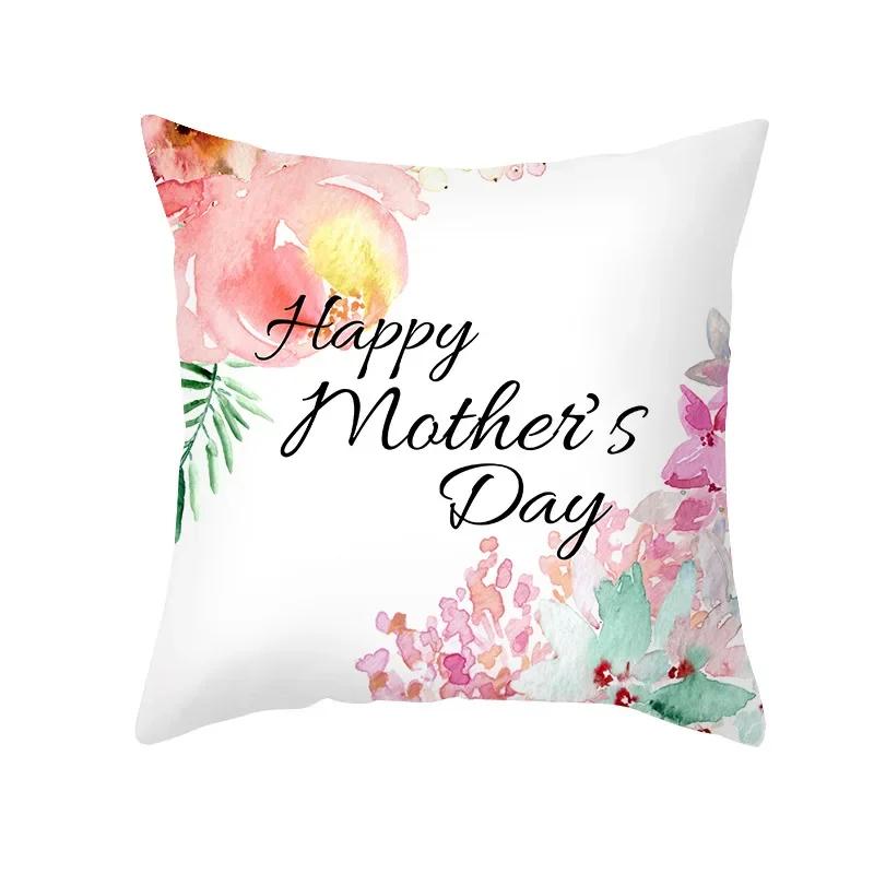 Mother's Day Throw Pillow Cover for Sofa Pillow Case Home Decor Polyester Cushion Cover Gift for Mom Housse De Coussin