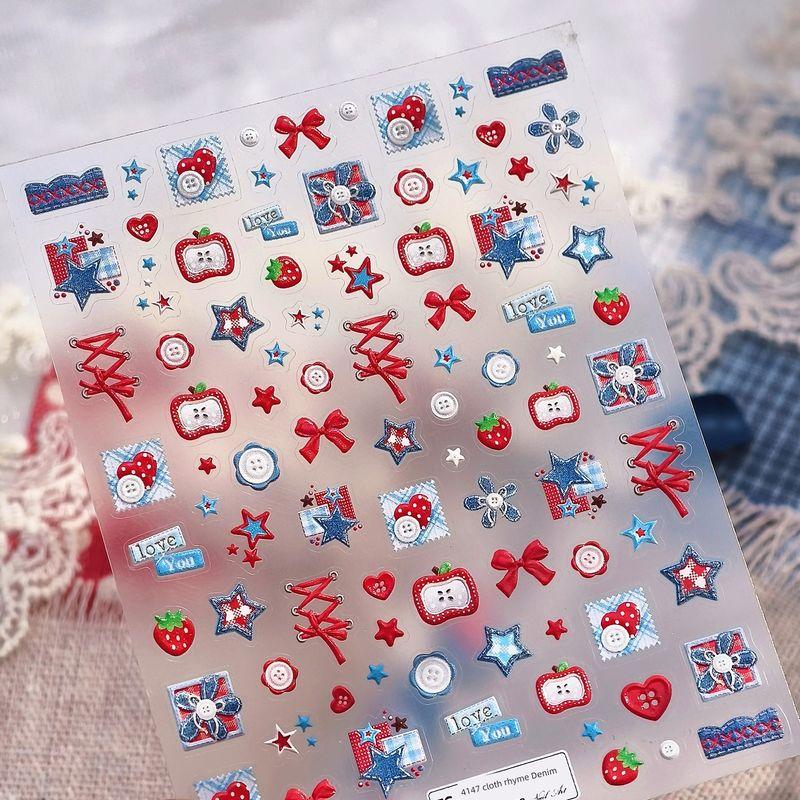

Qiji Bows Denim Gingham Three-Dimensional Relief Nail Stickers Waterproof Nail Sticker Decorative Jewelry 4147 TS-4147 (three-dimensional relief)