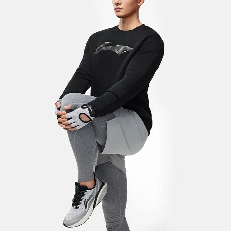 Li-Ning Fitness Series Solid Color Large Logo Round Neck Pullover Sweatshirt Men Sweatshirt Black AWDU103-1