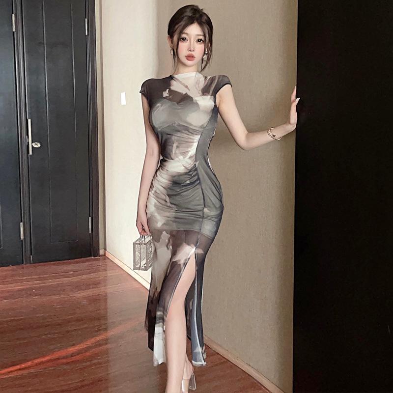 

Женское сексуальное платье Spice Girl Color Mesh Split Slim Fit L